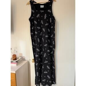 Vintage Fresh Produce Dragonfly Maxi Dress Womens XL Black Cotton Cottagecore ✨